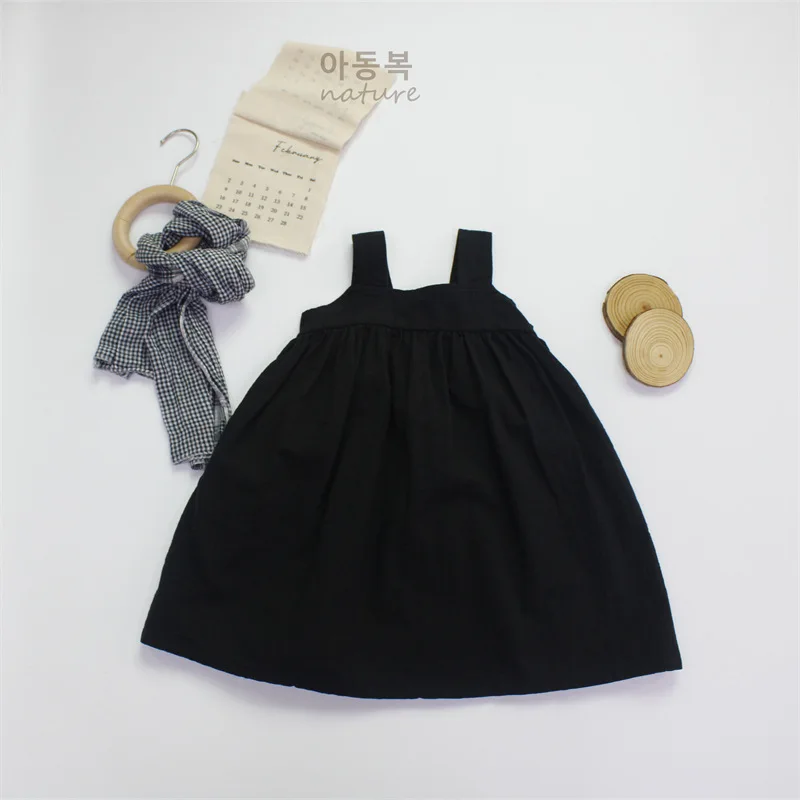 

Spring Autumn Girls Skirt 2025 New Children Skirt Korean Solid Cotton and Hemp Countryside Style Loose Baby Strap Dress