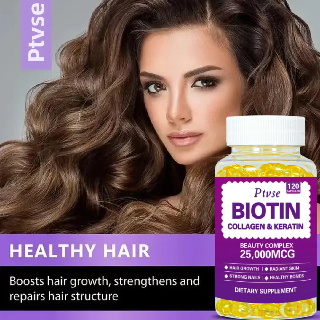 Biotin + Collagen + Keratin Supplement - for Hair, Skin, Nail Health | Non-GMO, 120 Capsules