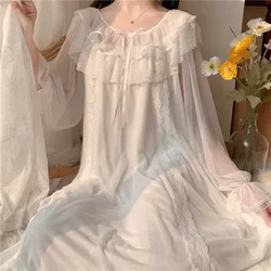 Sleepwear Women Nightwear Women's Sweet New Summer Long-sleeved Sexy Lace Home Clothes Night Gown Sleep Dress