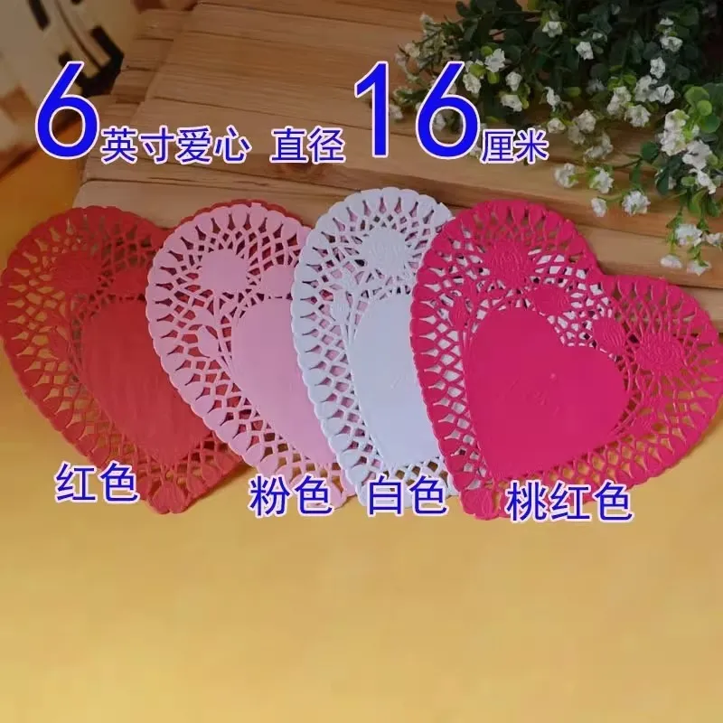 

200pcs 6inch Red/Pink/White Heart Doily Paper Cake Food Pad lace Paper Doilies Wedding Party Gift Decoration