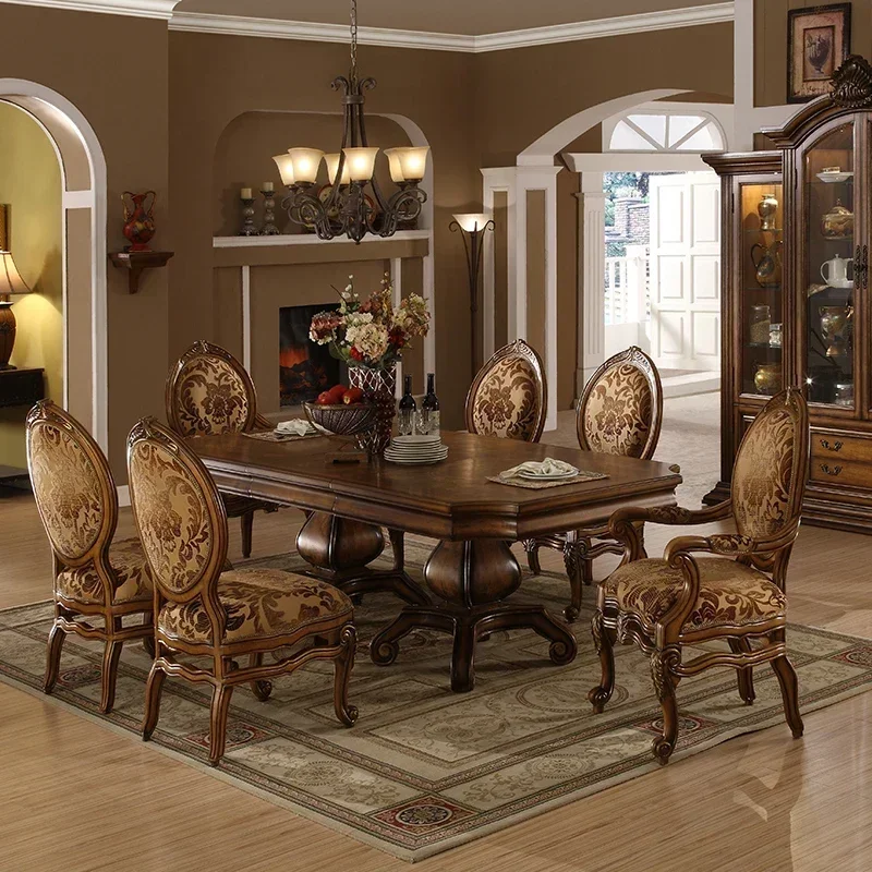 European solid wood dining chair combination of American carved dining table American furniture