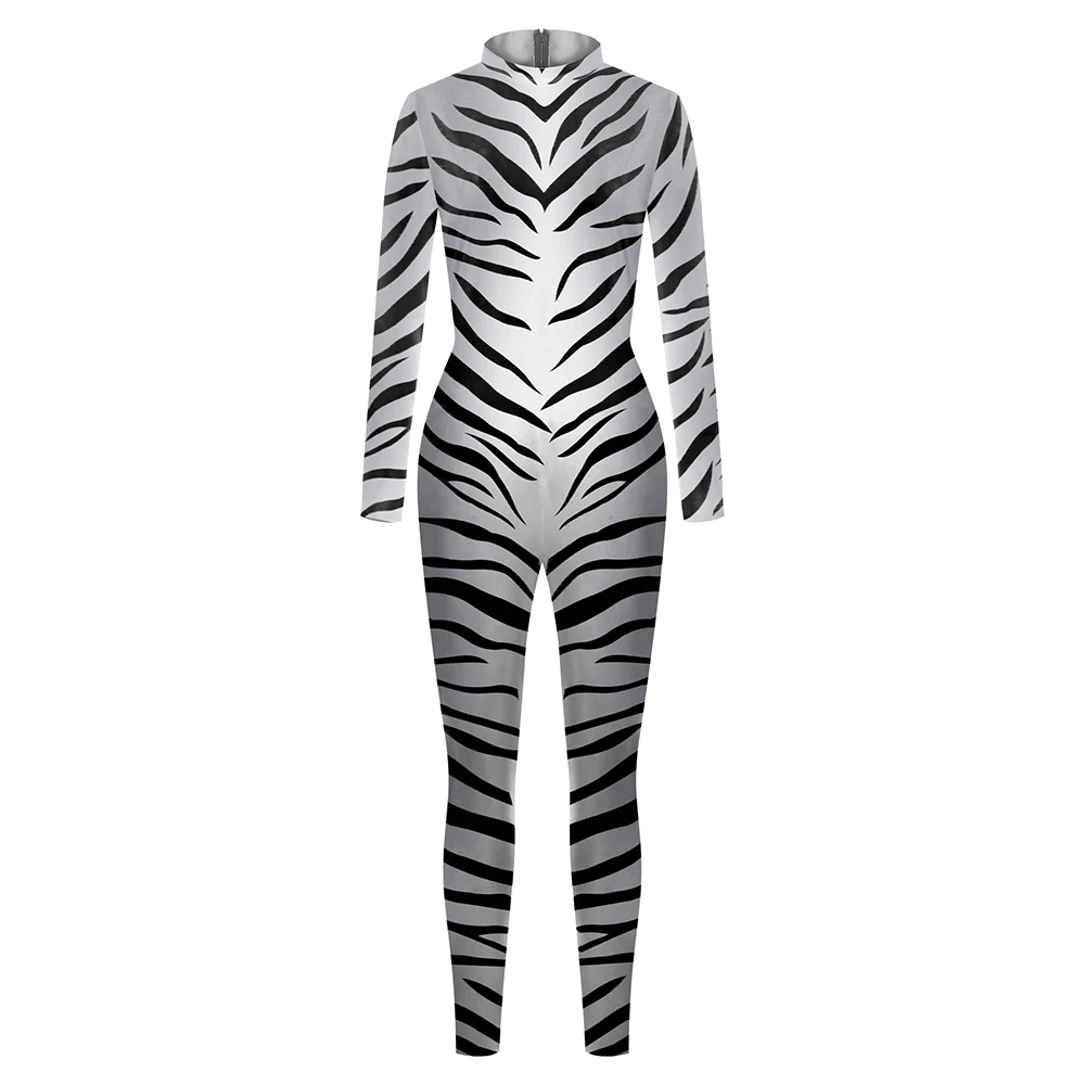 Wzór zebry kombinezon Halloween Zebra przebranie na karnawał Zebra obcisłe body zwierząt Cos kombinezon dla dorosłych z długim rękawem Zentai