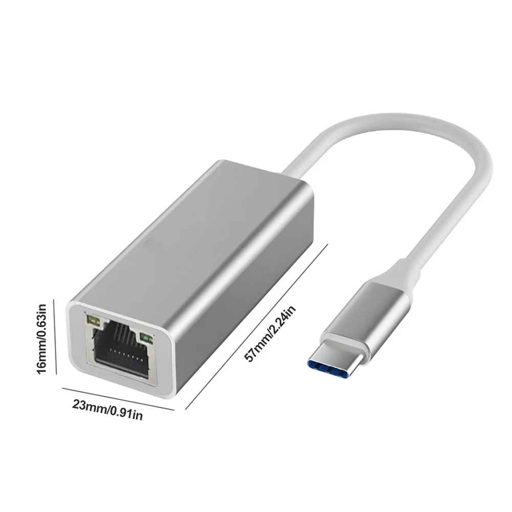 

Адаптер Type-C к RJ45 Gigabit Ethernet Type-C к Ethernet 10/100/1000 Мбит/с Проводной сетевой адаптер из алюминиевого сплава для настольного компьютера