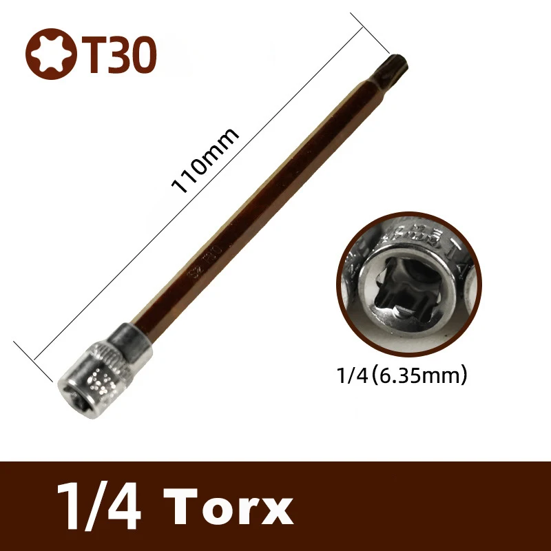 

1PCS 110mm length 1/4 Inch Square Drive Socket Nuts Torx screwdriverBit Hand Tools T8 T10 T15 T20 T25 T27 T30 T40 T45 T50 T55