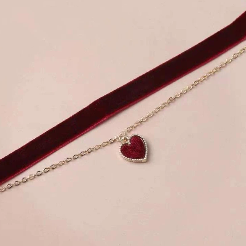 Collana sexy a doppio strato con ciondolo a forma cuore con catena a clavicola, bella collana a doppio strato