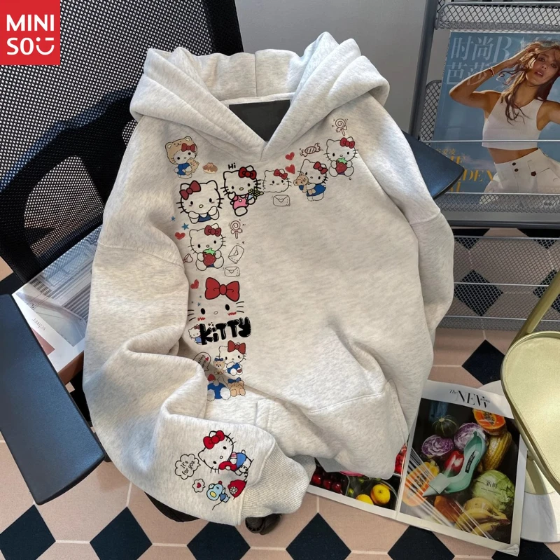 

Miniso Hello Kitty Girls' Hoodie, 100% Cotton Pullover for Teens, Cute Casual Fall Outerwear