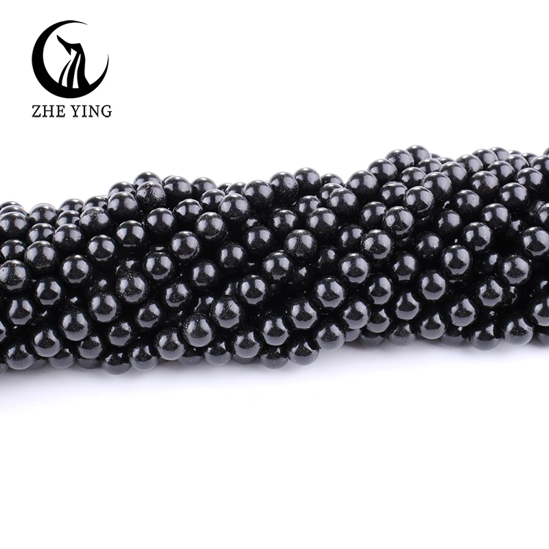 Zhe Ying Natural Round Jet Stone Beads Loose Spacer Gemstone Beads for Jewelry Making Bracelet Necklace Diy Accessories