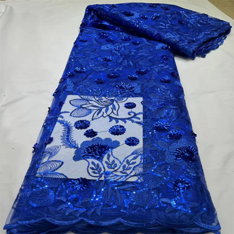 Royal Blue  Nigerian Tulle Lace for Bridal Gown, French Net Lace with 3D Sequins, Senegal Fabrics, High Quality, 5 Yard 2024