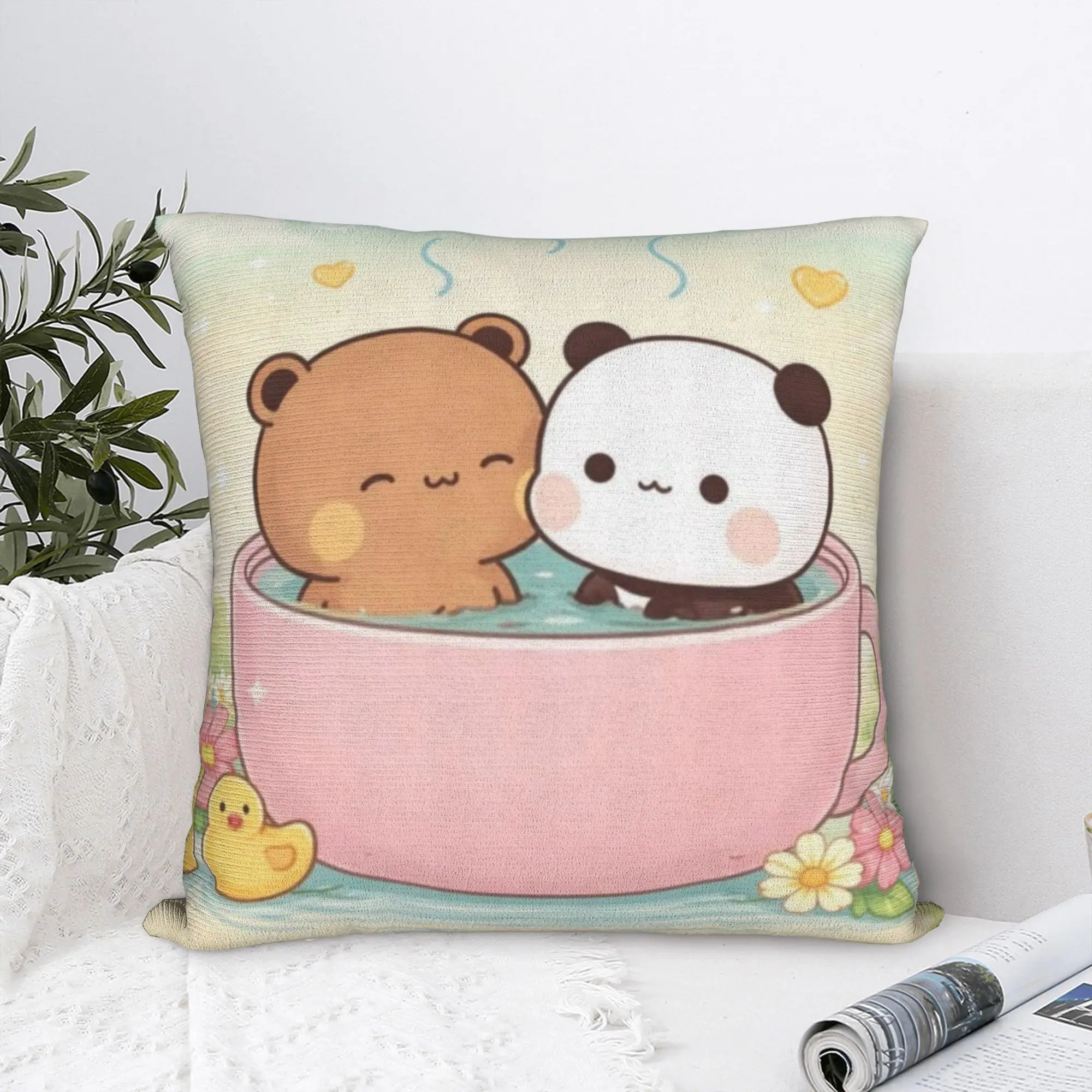 Cartoon Panda Bubu Dudu Square Pillow Cases  Cushion Covers Vintage Polyester Decorative Pillowcover for Home 40x40cm