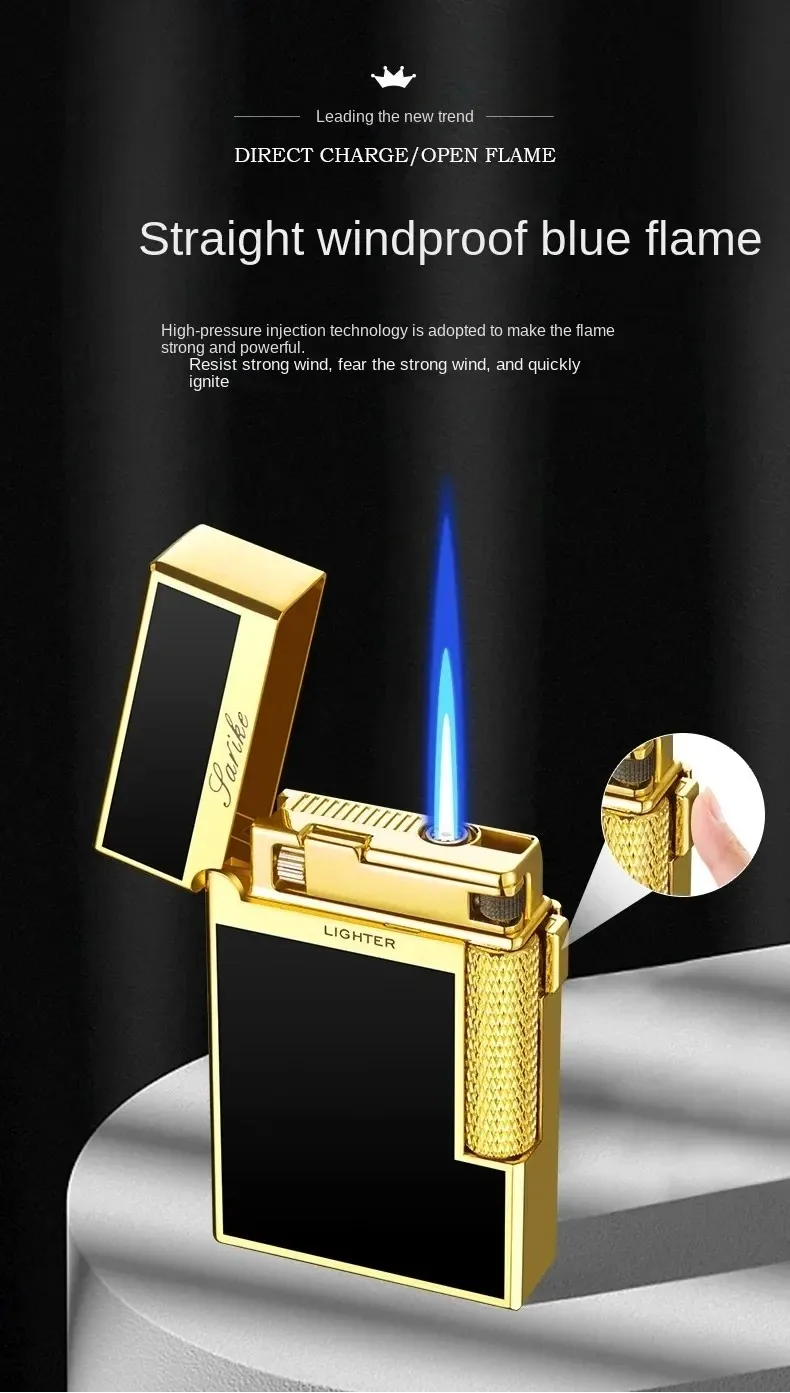 Metall Winddichtes Zigarren- und Zigarettenfeuerzeug mit Jet-Flamme, zwei Flammenarten, ungewöhnliche Feuerzeuge, Raucherzubehör, Butan-Gadgets für Männer – Detail 3