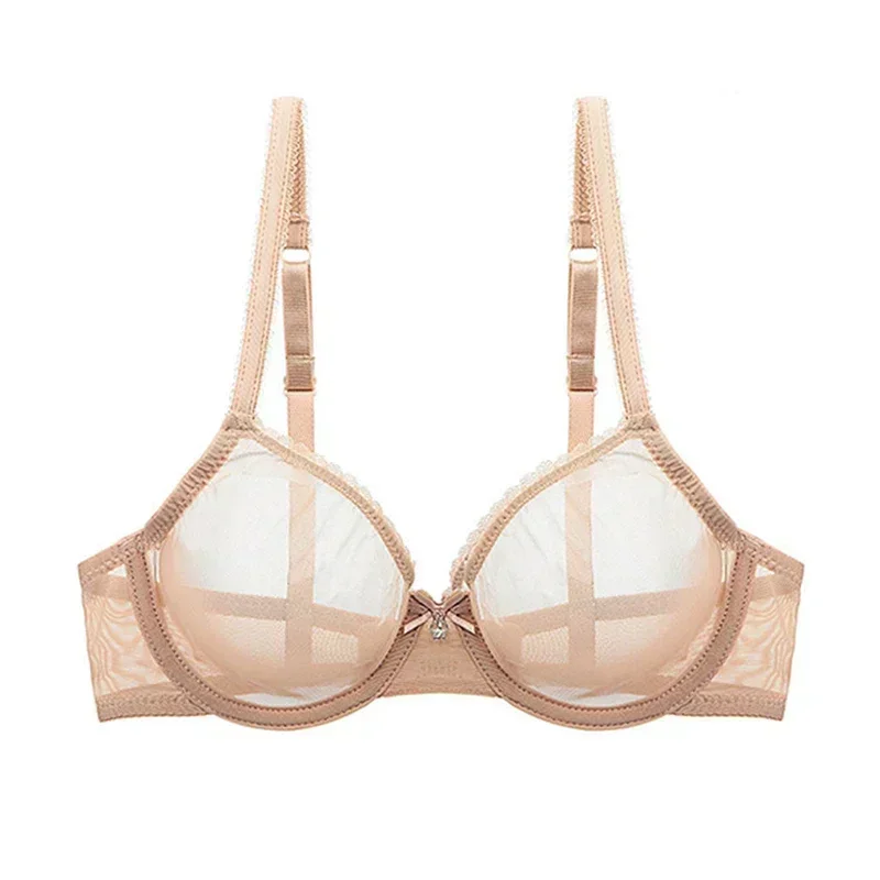 New Red Transparent Bras For Women Plus Size Sexy Lingerie Push Up Lace Mesh Girls Bra Top See Through White Black 40 42 A B C D image 3