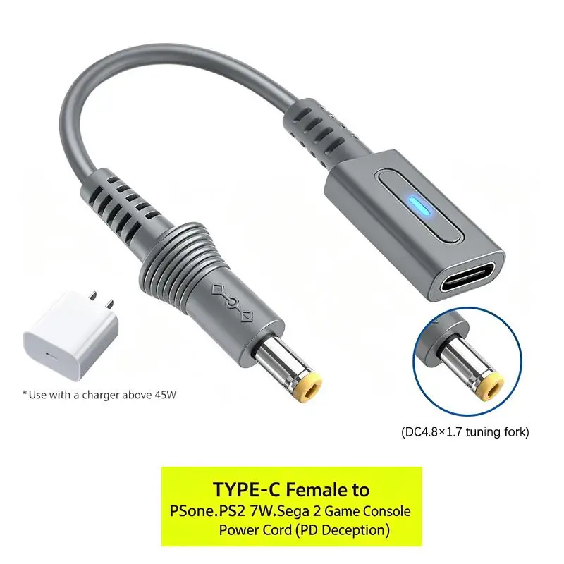 Type C 45W PD Charge Cable For PS1 USB C Gaming Power Supply Cord For Charging Game Controller Wire