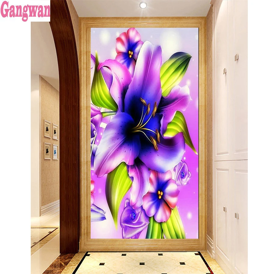 

5D DIY Diamond Embroidery purple Lily flower picture Full Square round diamond painting Mosaic Handmade large corridor big decor