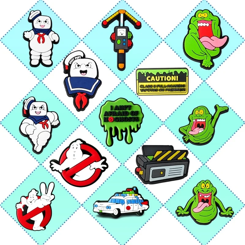 13PCS Cartoon Ghostbusters Shoe Charms Colorful PVC Clog Buckle Decorations DIY Craft Supplies Party Favors Kids Birthday Gift