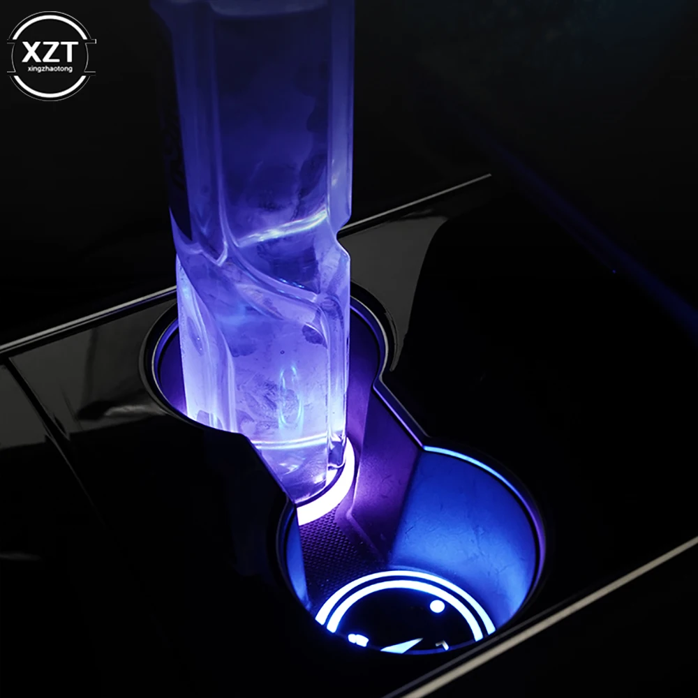 1pcs Car LED Cup Holder Light Mats Car Coasters Bottle Atmosphere Light Colorful Backlight Lamp LED Cup 7 Colorful Holder Pads