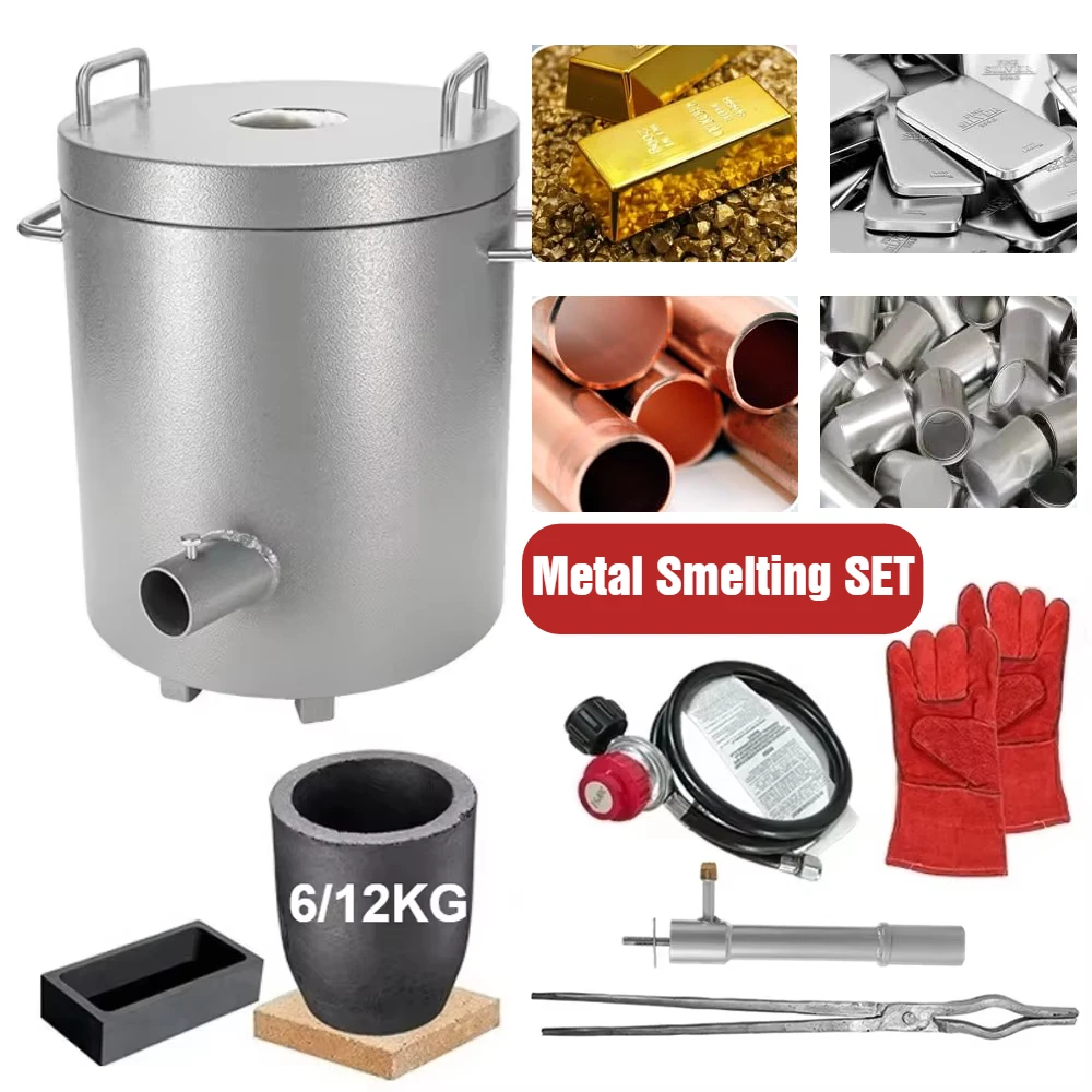 

6/12KG Melting Furnace Kit with Crucible & Tongs Kiln Smelting Gold Silver Copper Metal Alloys Recycle and Refining Casting Tool