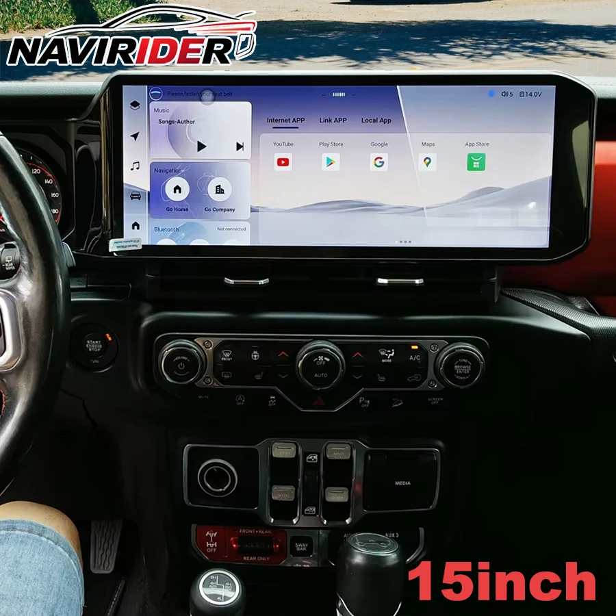 Yes 15inch For Jeep Wrangler 2018-2022 Wireless CarPlay Car Radio Stereo GPS Navi QLED Screen Android Auto BT Multimedia Player