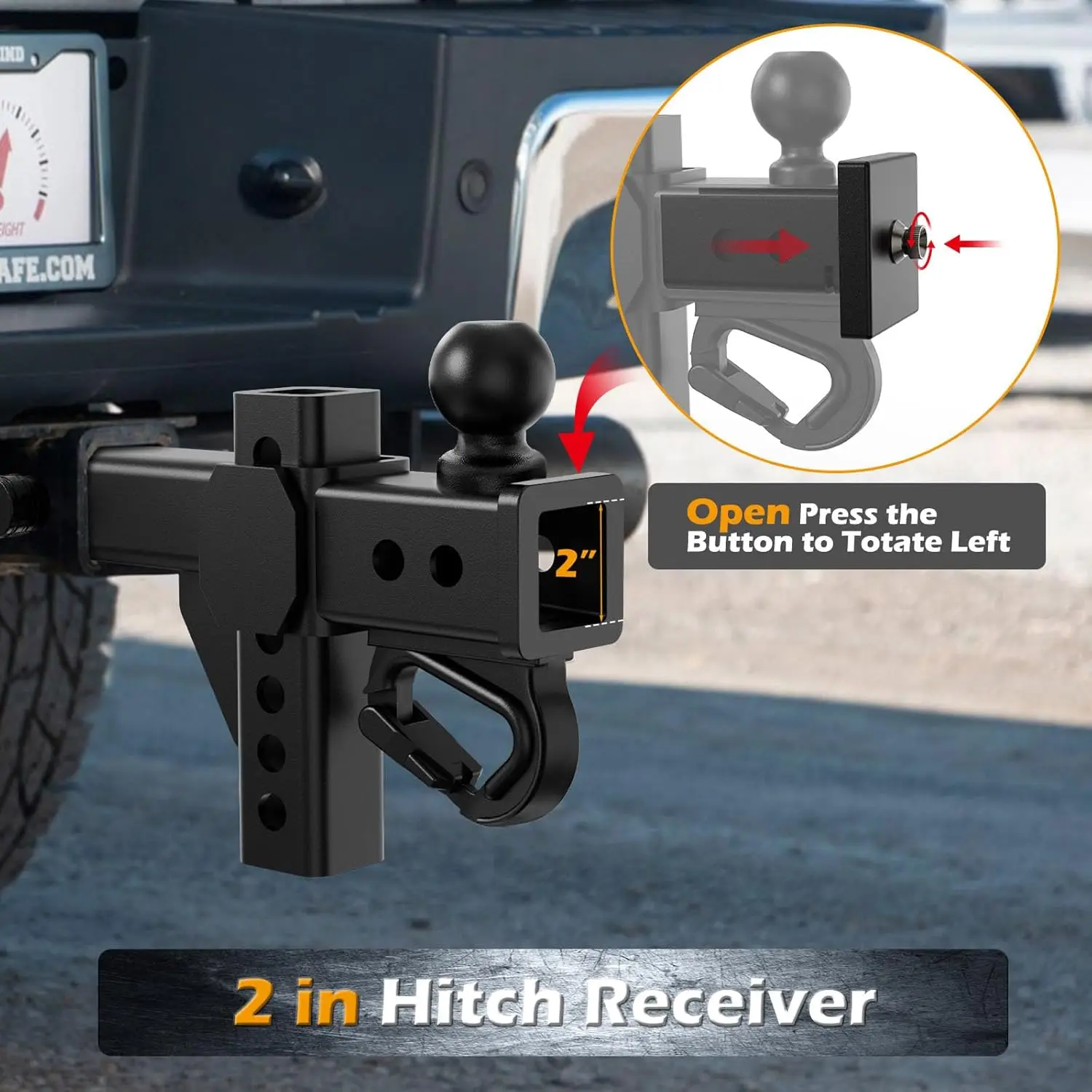 وصلة مقطورة 2 بوصة قابلة للتعديل، 12,500 رطل GTW، قطرة 6 بوصة، أسود، مع كرة سحب وصندوق تخزين #3