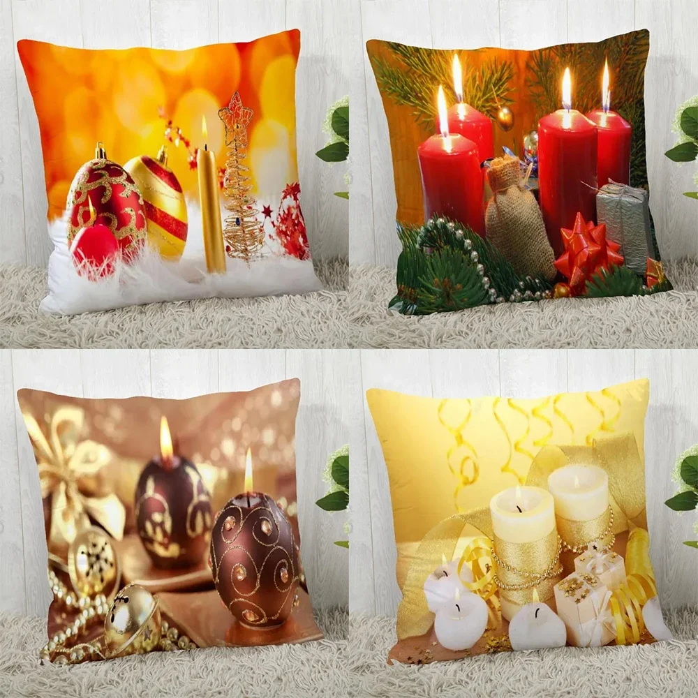 

Home Decoration Bedroom Bedside Pillow Cover Christmas Candle Square Cushion Cover Living Room Sofa Pillow 40x40cm