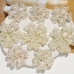 Metal Crystal Snowflake Flowers Patch DIY Hand-woven Beaded Hairpin Hair Accessories Earrings Materials Applique