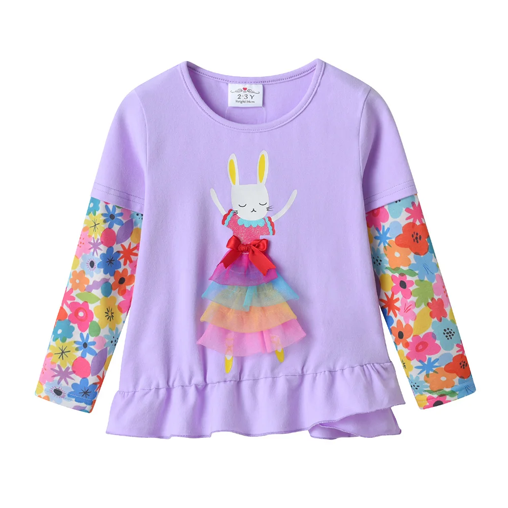 Mädchen 3D Hasen-Blumendruck Langarm Baumwoll-Freizeitshirt und Leggings 2-teiliges Outfit Kinder Lavendel Weiche Kleidungssets – Detail 6