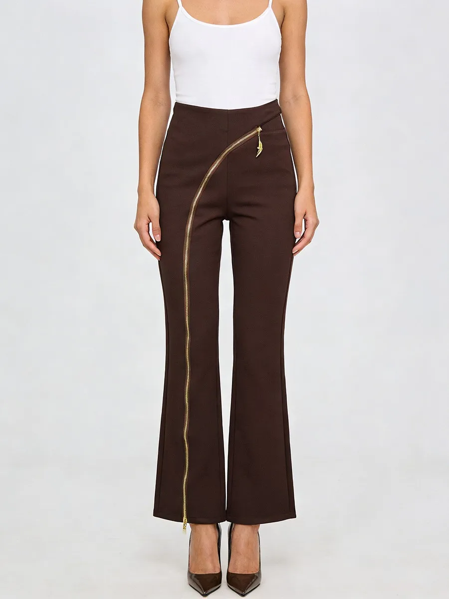 Metal Zipper Design Micro Flare Pants for Women Spring High Waist Aesthetic Bootcut Pant Female Slim Trousers Streetwear 2026