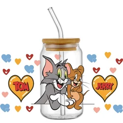 Anime Cat and Mouse Pattern UV DTF Wraps Transfer Sticker DIY For 16oz Libbey Glass Cup Waterproof Wrap Transfers Decals Cup