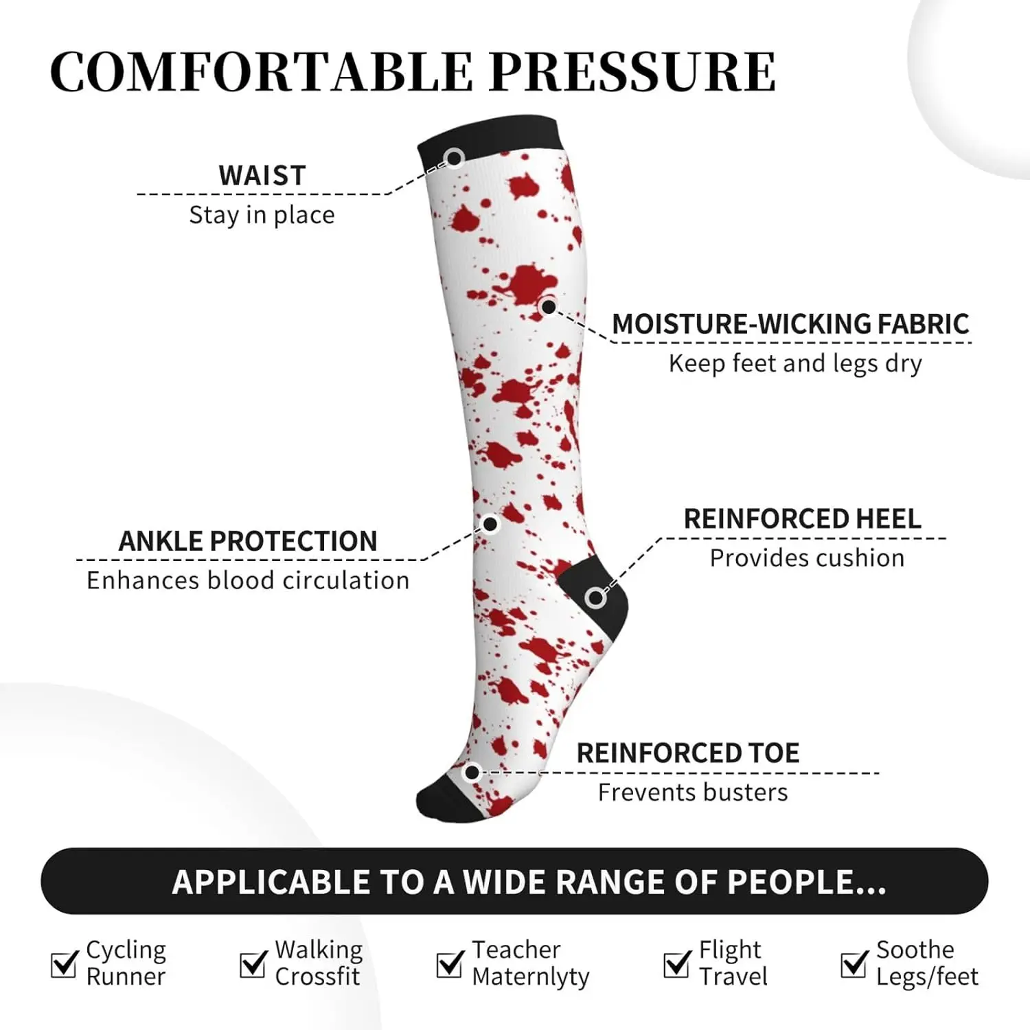 Compression Socks Calf Knee High Support Socks Novelty For Women Men Athletic Running Hiking Nurse