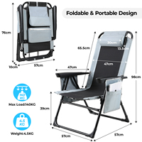 Folding Chair with Adjustable Backrest, Armrest, Camping Chair, Oxford Grey Foldable Garden Chair Load Capacity 140Kg