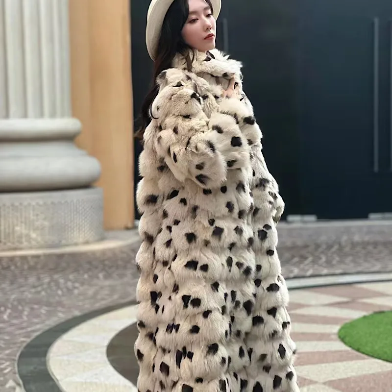 Imagem -03 - Nova Senhora Genuína Moda Leopardo Impressão Raposa Cabolsas de Pele para Mulheres Quentes 100 Natural Real Raposa Pele Longa Moda Jaquetas Inverno 2023