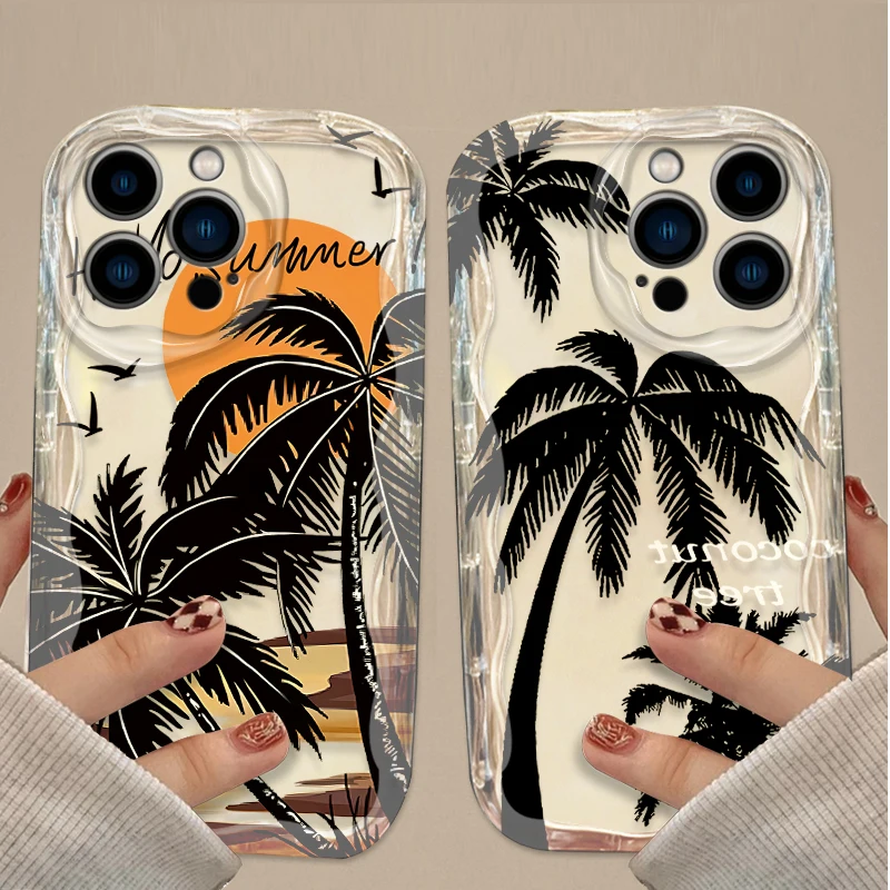 Casing Ponsel Sunset Coconut Tree untuk IPhone 17 Air 16 15 14 13 12 11 Pro Max Plus 16E XR XS X 7 8 Pelindung Belakang Silikon Anti Benturan
