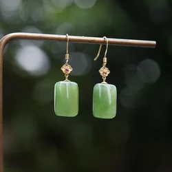 New in Natural Hetian Jade Earrings for Women Classic Ethnic Style Eardrop Simple charm Jewelry Cheongsam Hanfu Accessories