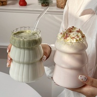 Christmas glass cup, heat-resistant juice cold drink coffee cup, fashionable vertical stripe straw cup, creative dining table