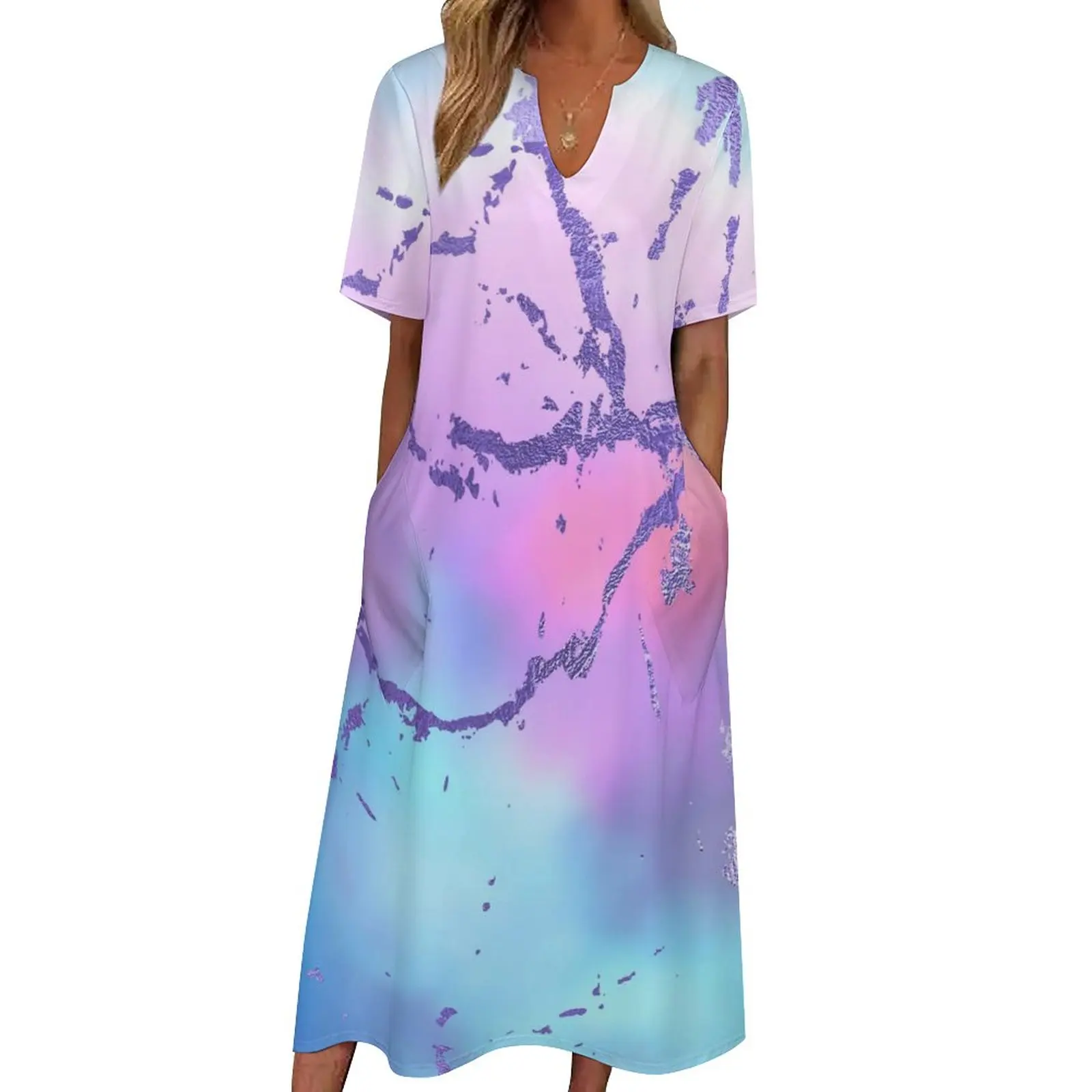 Abstract Print Dress Summer Mixed Color Tie-Dye Korean Fashion Casual Long Dresses Ladies Custom Sexy Maxi Dress Big Size 4XL