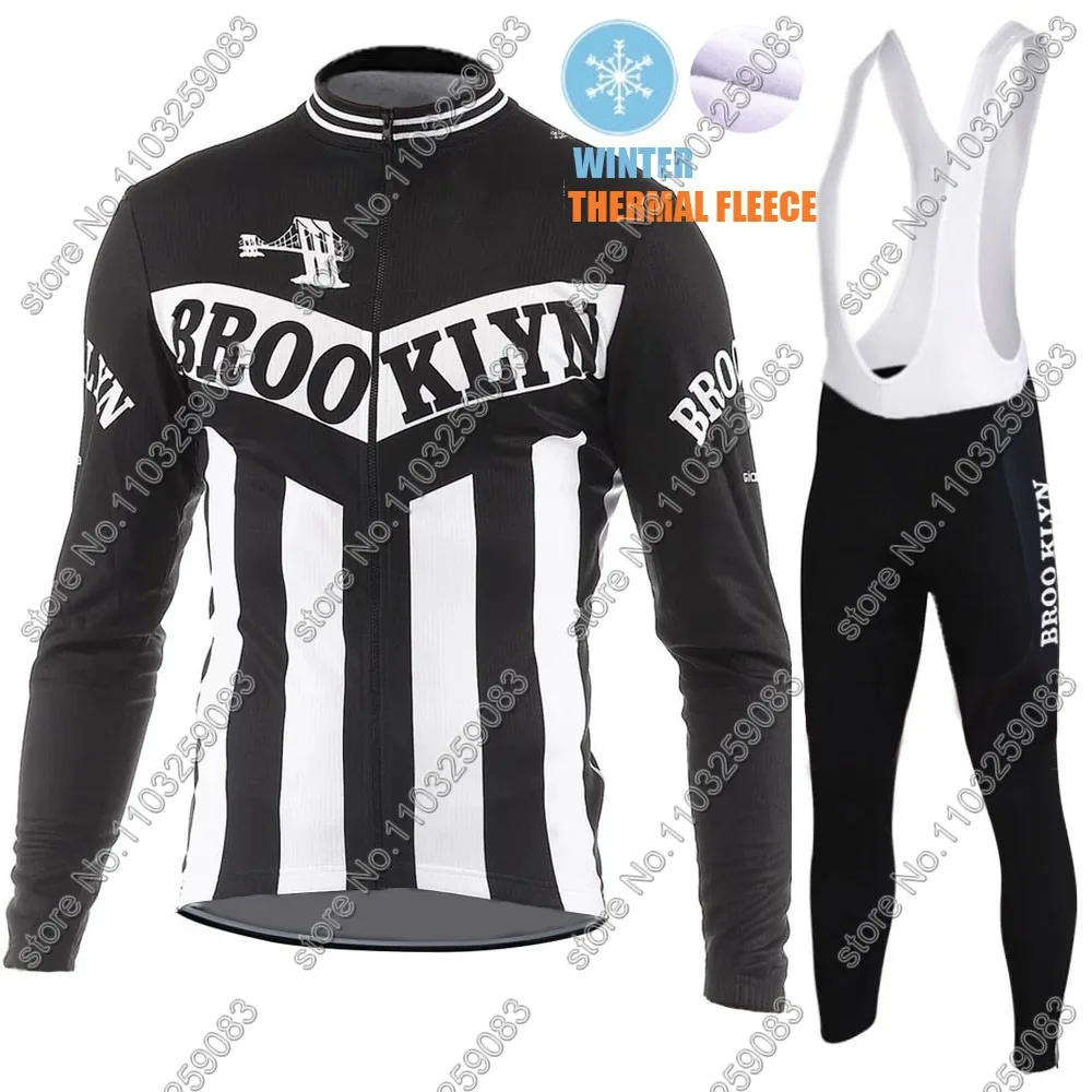 Brooklyn-Team 2024 Cycling Jersey Set Winter USA Suit Long Sleeve MTB Bike Road Pants Bib Ropa Ciclismo Maillot