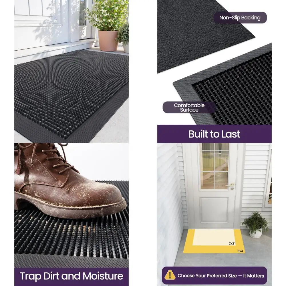 

Front Door Mats Outside Entrance, Heavy Duty Non-Slip Rubber Entry Mat, Dirt Trapping Waterproof Low-Profile Welcome Doormat fo