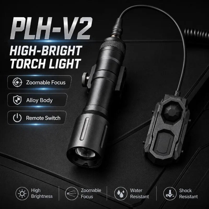 PLH‑V2 Alloy Housing High‑Power Torch Light, Rail‑Mount Flashlight with Mouse‑tail Remote Switch Hobby Decor Parts