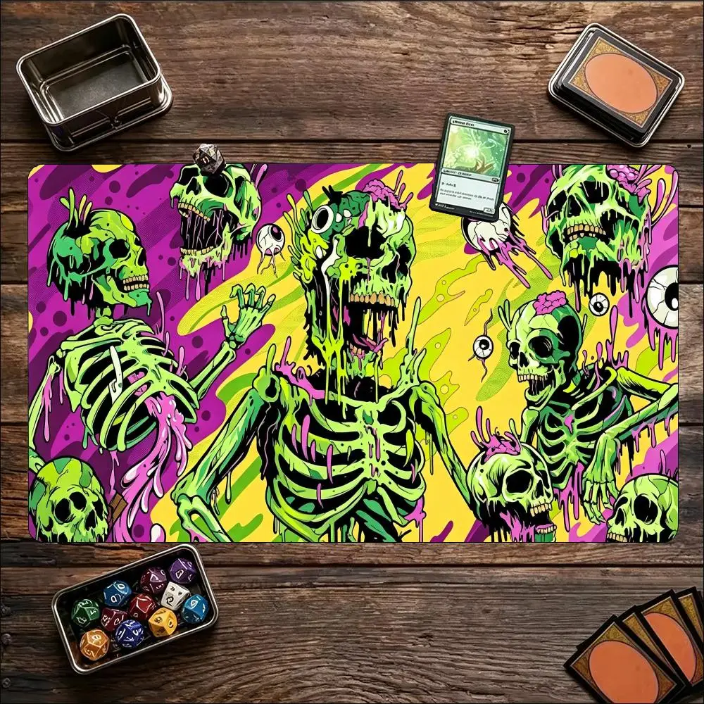 Psychedelic Zombie Skeleton Horror Art Pattern Non‑Slip Rubber Game Mat For Card Game Sessions And Daily Desktop Activities