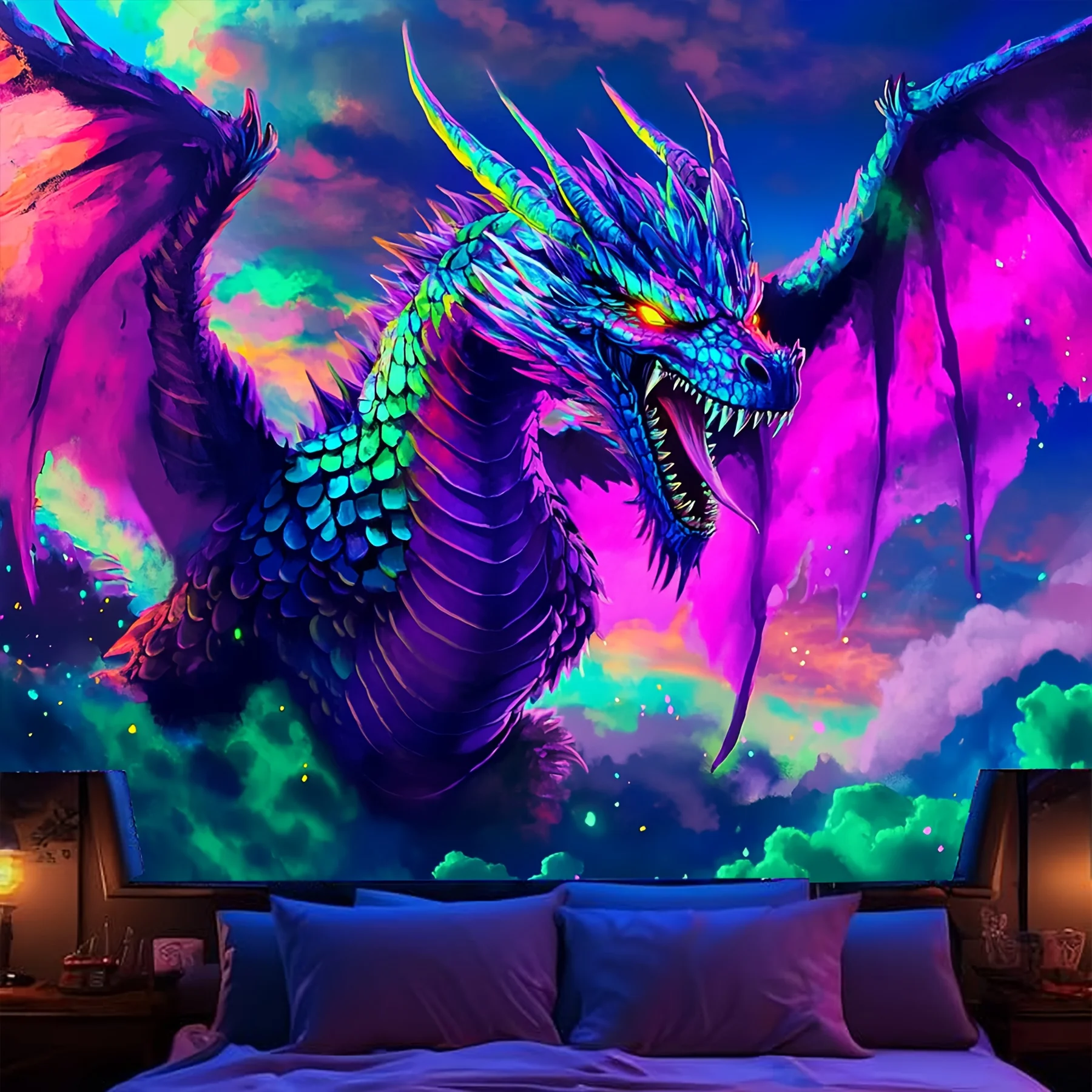 VIKAMA المسحور التنين السماء المرصعة بالنجوم نسيج التدرج تأثير الضوء موضوع غرفة نوم الخيال غرفة المعيشة ميزة جدار ديكور