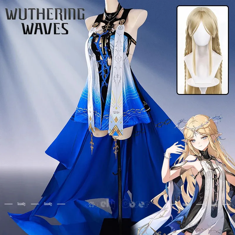 Лили 123Wuthering Waves Fleurdelys Косплей Костюм Парик Платье Перчатки Эльфийские Уши Реквизит Полный Набор Для Женщин Мужчин Cartethyia Rinascita H