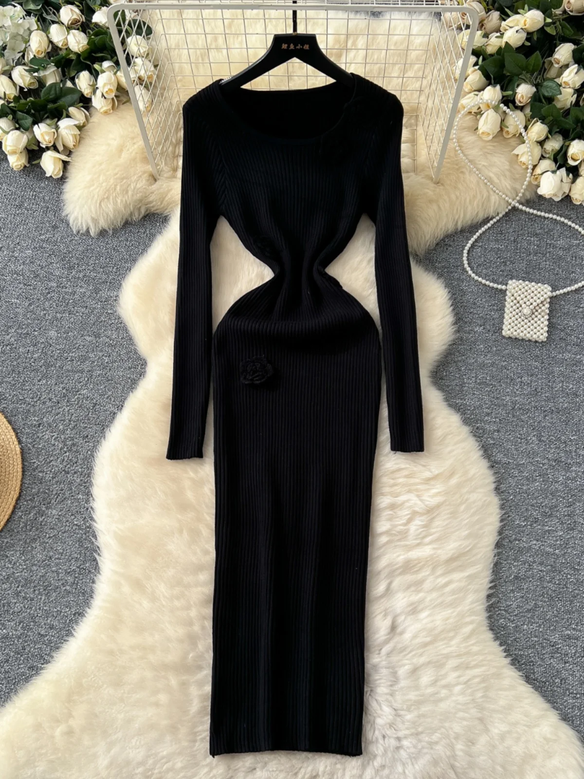 Slim Fit Gestrickte Lange Sve runde Ne Dr frauen Herbst Winter Elastische Straffung Gewicht Verlust Dr Hohe Taille Koreanische Sle