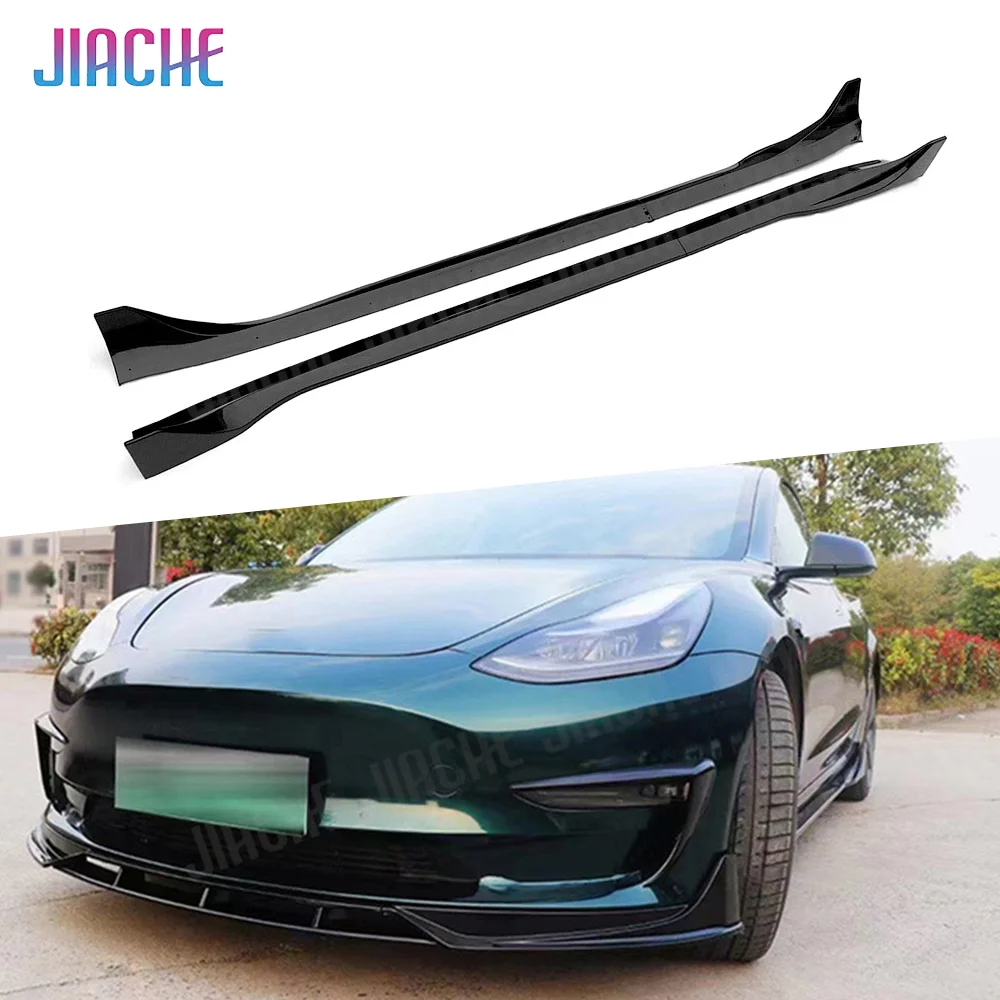 

JIACHE ABS Gloss Black Carbon Car Front Bumper Side Skirts Apron Spoiler Body Kits For Tesla Model 3 2016-2022
