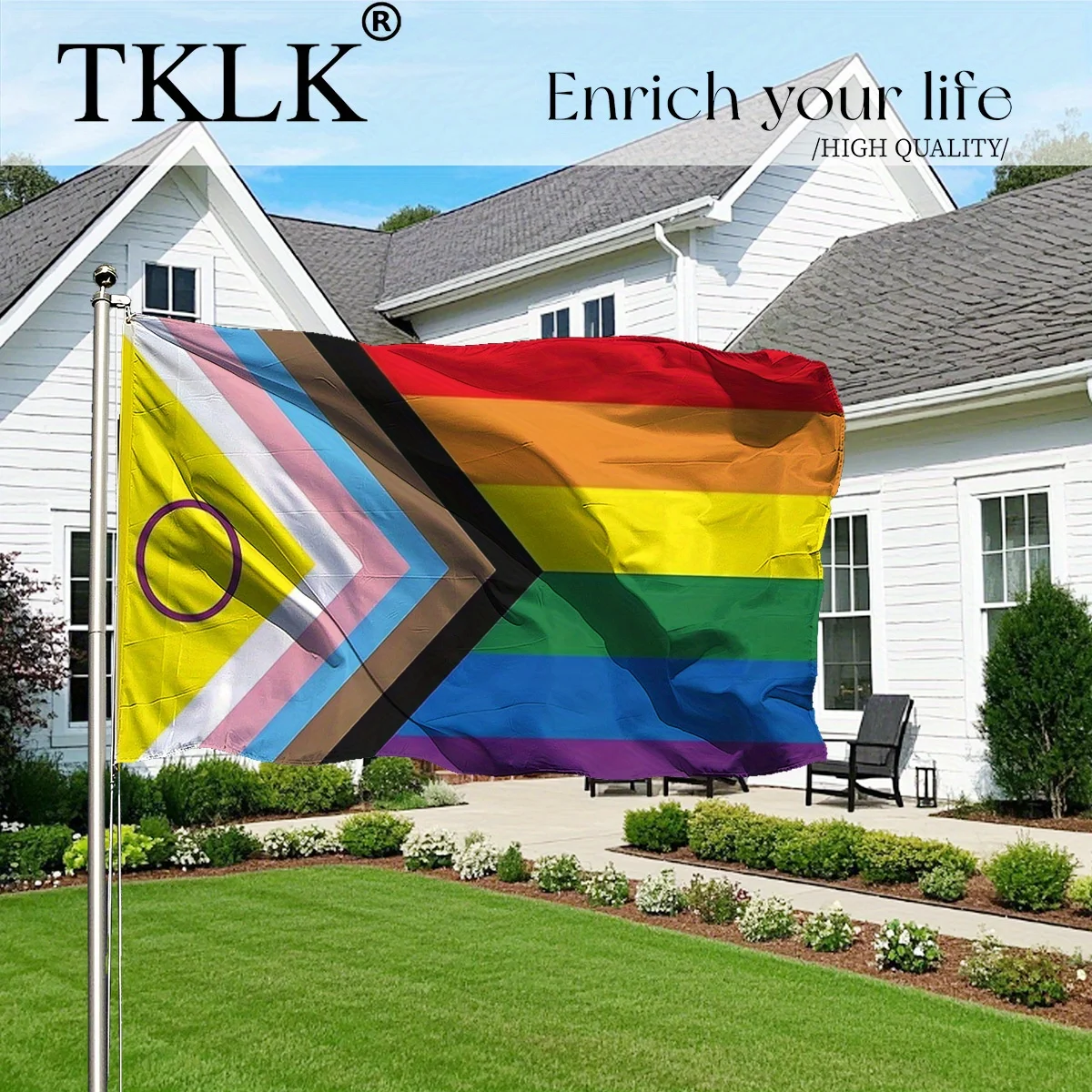 Rainbow New Intersex Progress Pride Flag LGBTQ 3x5 Ft 90x150cm Flags Banner Fade Resistant for Indoor Outdoor