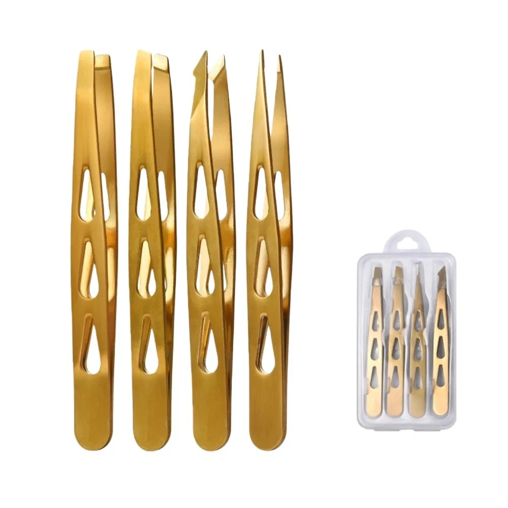 Pincettes à sourcils en acier inoxydable, pointe pointue, bouche Oblique, multifonctions et portables, 4 pièces/ensemble