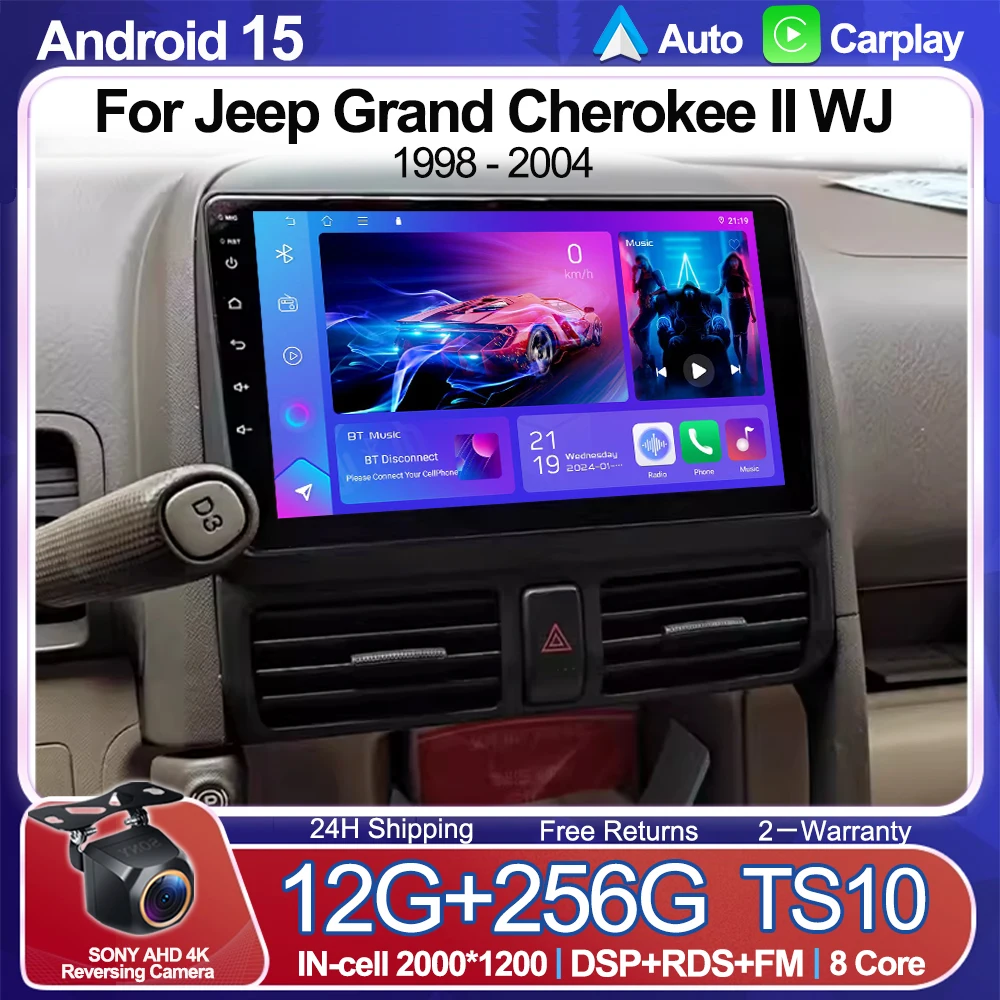Android 16 para Jeep Grand Cherokee II WJ 1998 - 2004 Carplay Auto Pantalla 2K Radio para Auto Reproductor Multimedia 2 din Autoradio Estéreo