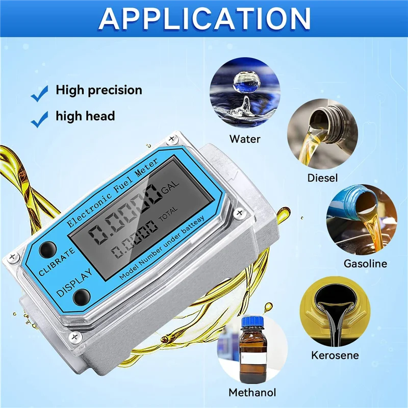 N84R Digital Turbine Water Flow Meter Digital LCD Display with NPT Counter and FNPT Thread Gas Oil Fuel Flowmeter (1 Inch)