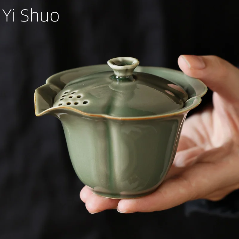 Yue Kiln Celadon Cover Bowl Chinese Handmade Household Kung Fu Tea Set Is Not Hot Grab The Pot To Make Tea Gaiwan