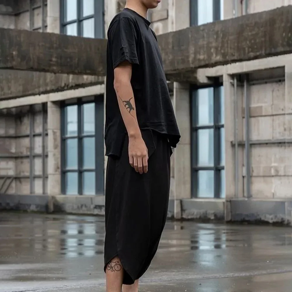 Gothic Y2k Culottes Pocket V-Shaped Harem Pants Summer Streetwear Personality Culottes Casual Pants Men'S Clothing Unisex 2024