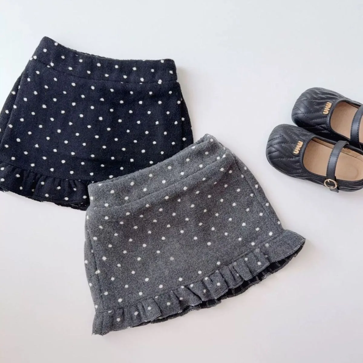 

Children's Korean Skirt Autumn Baby Fashionable Versatile Polka Dot Lace Woolen Skirt A-shaped Skirt Fashion Casual
