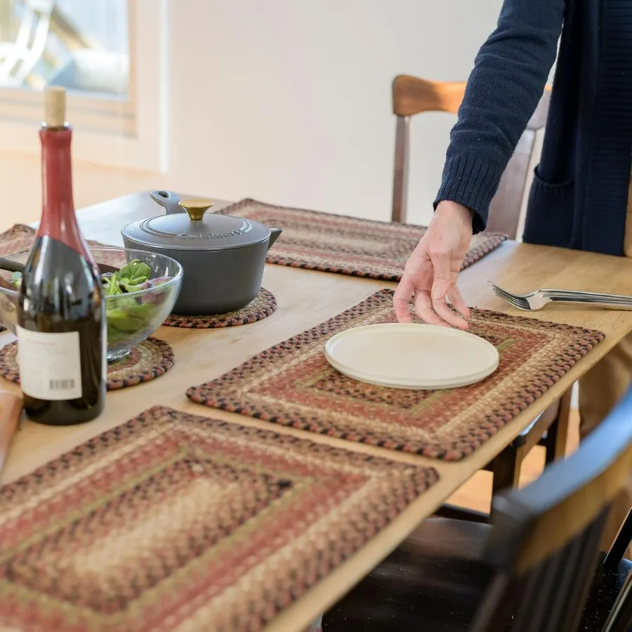 مفارش تناول الطعام بالزنجبيل، ديكور ريفي دافئ، مجموعة من 6 قطع، بني - 13 × 19 سجادات طاولة مستطيلة - ألوان نابضة بالحياة، متينة، سهلة الارتداء